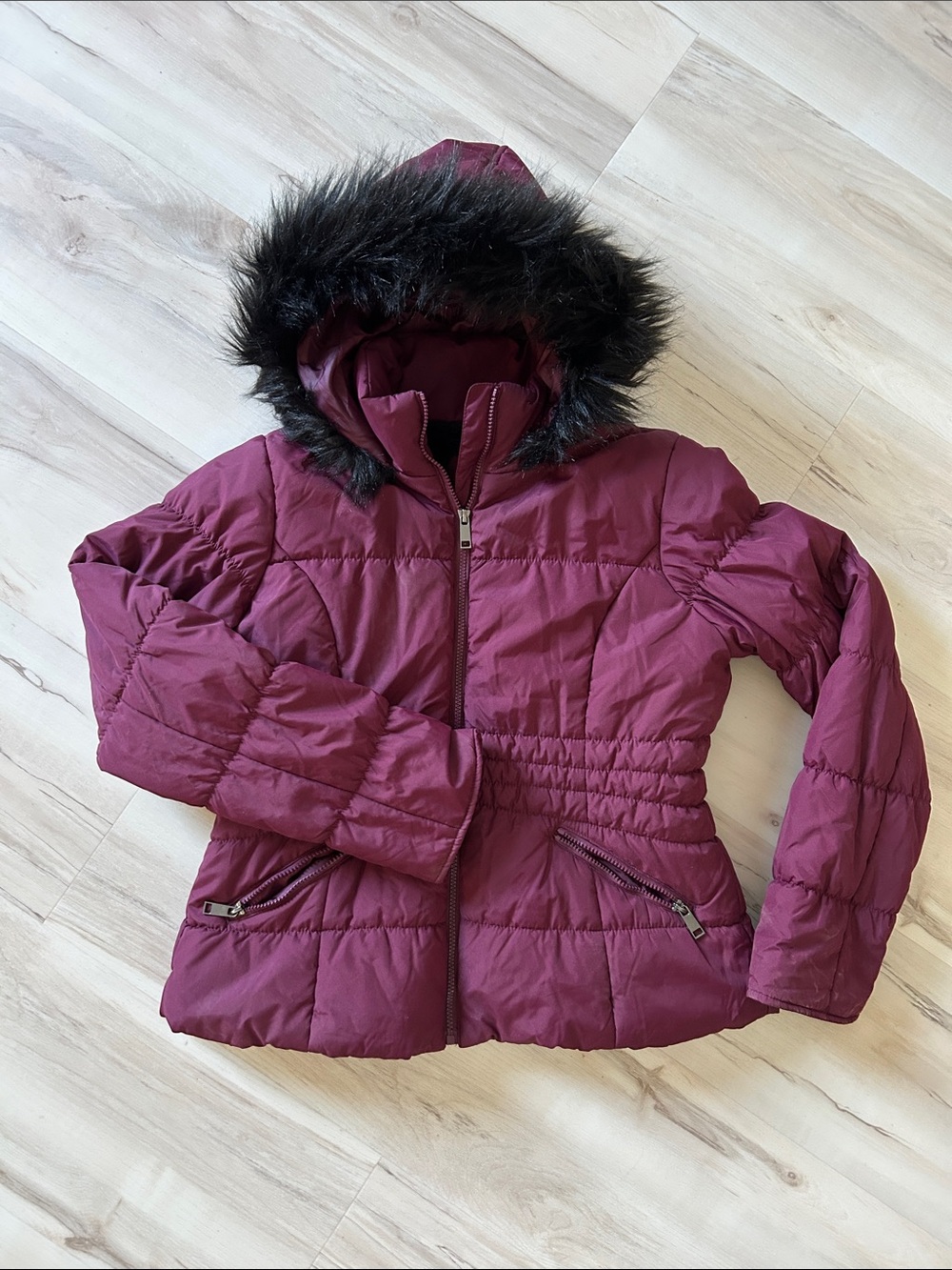 Maralyn & Me Quilted Hooded Puffer Jacket in Plum